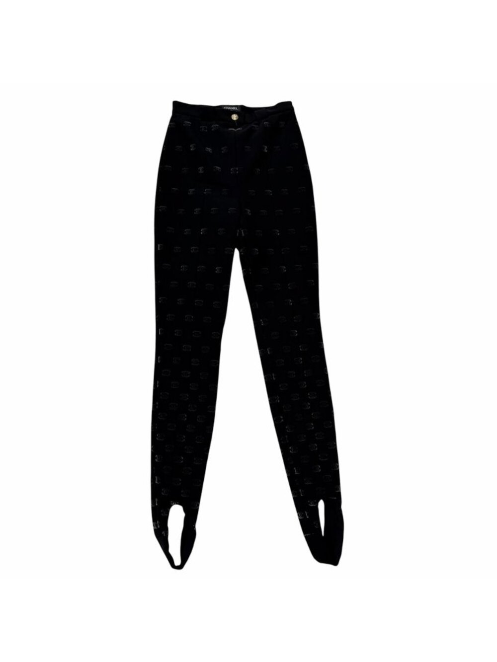 Chanel CC Logo Pattern Gold Button Pants Black IT 36